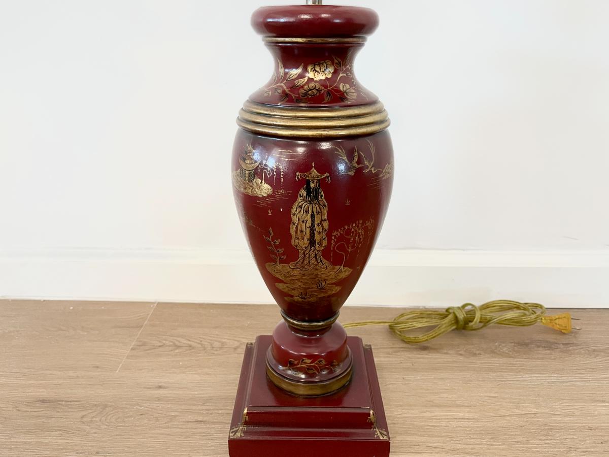 Red Painted Chinoiserie Table Lamp