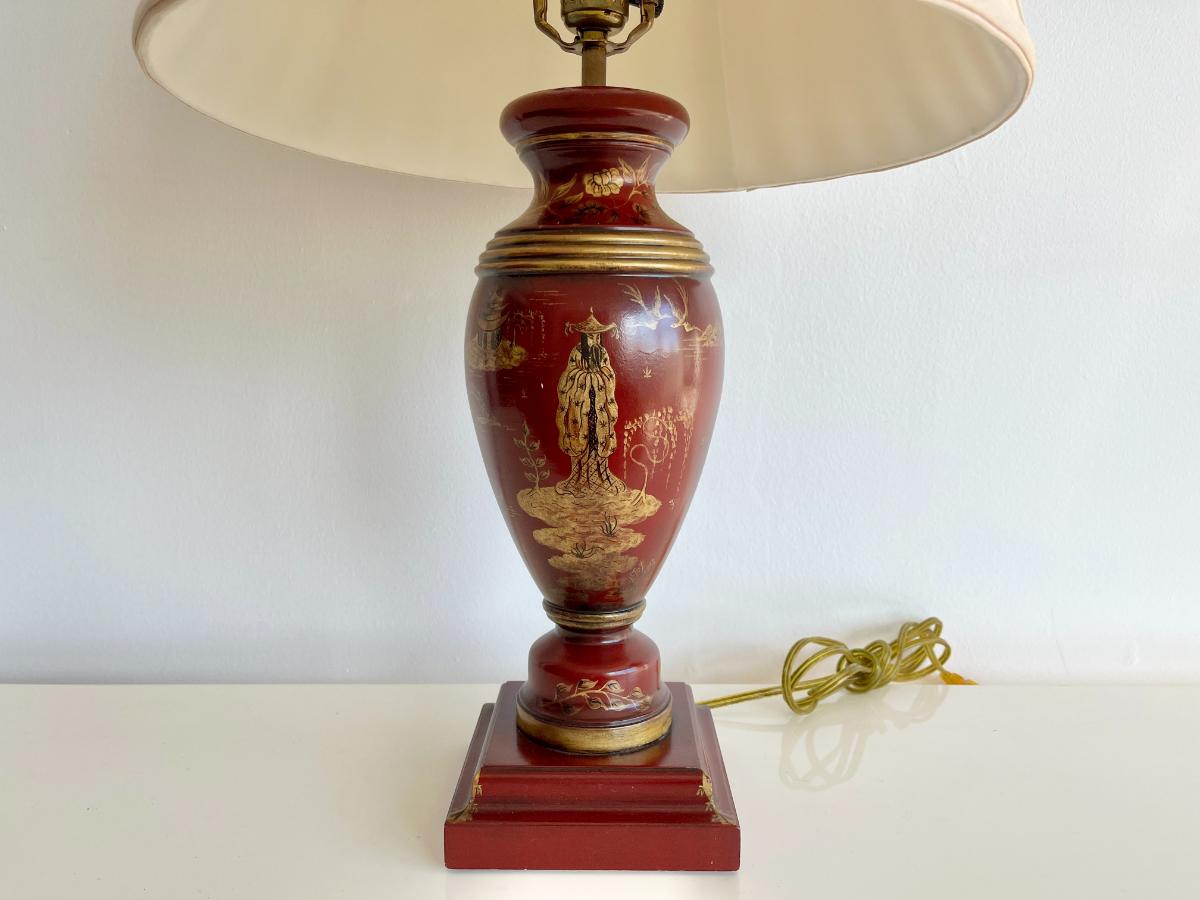 Red Painted Chinoiserie Table Lamp