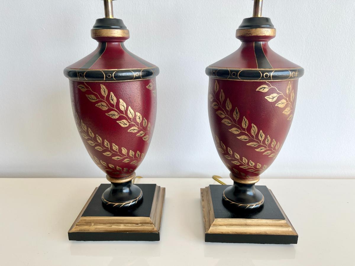 Hand Painted Urn Table Lamps, Pair