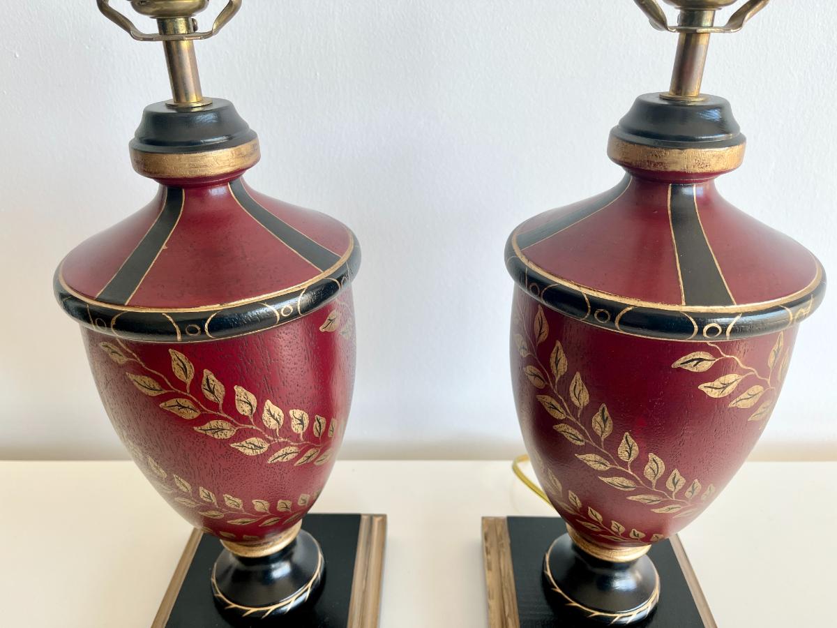 Hand Painted Urn Table Lamps, Pair