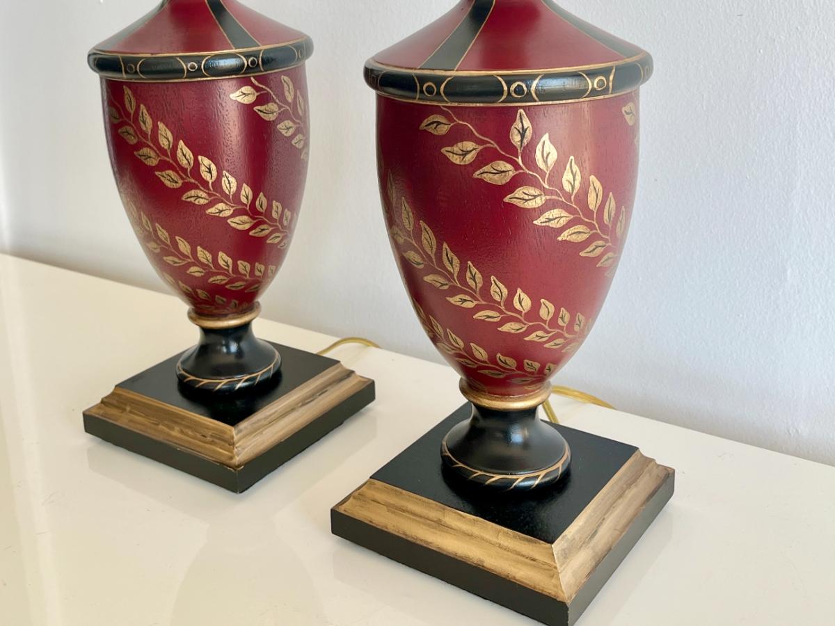 Hand Painted Urn Table Lamps, Pair
