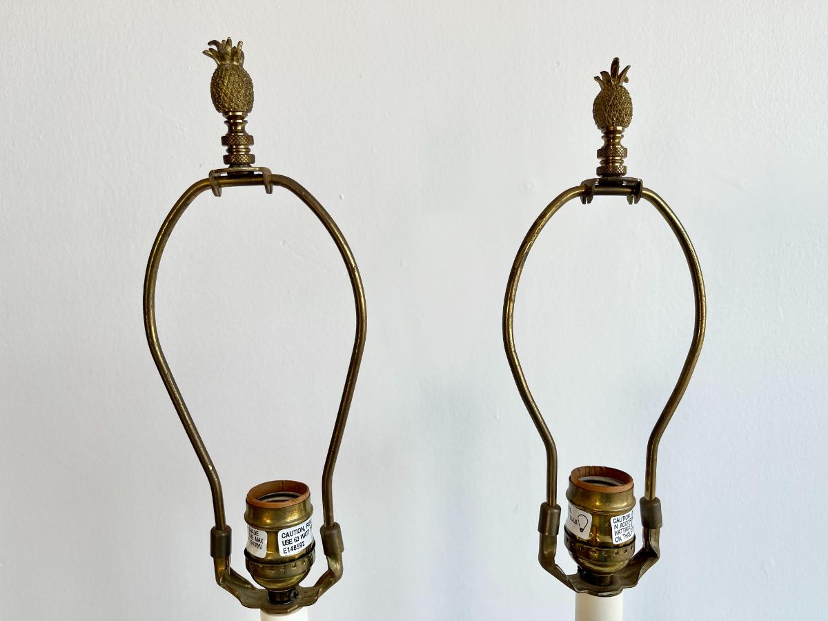 Red Painted Candlestick Buffet Lamps, Pair