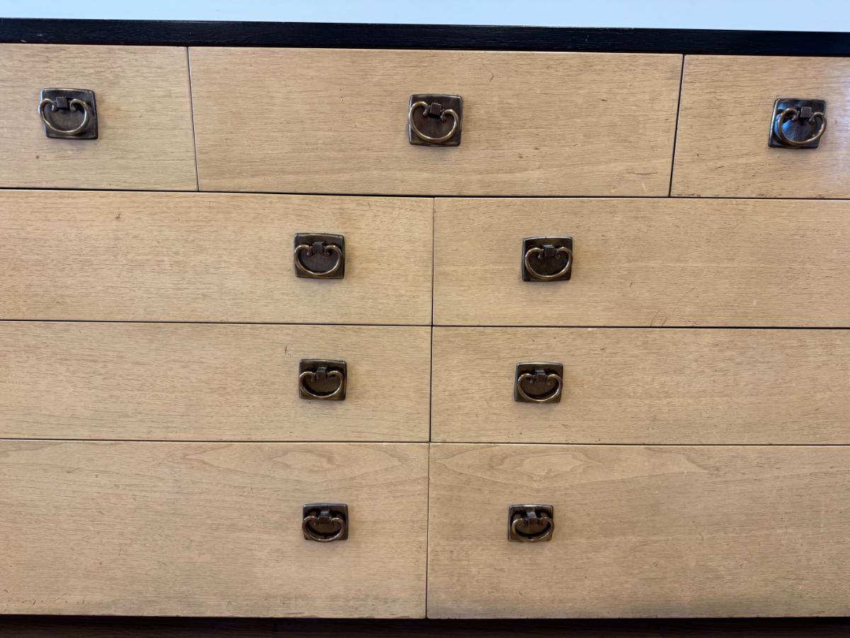 Paul Frankl for Johnson Furniture Cerused Oak & Mahogany Double Dresser