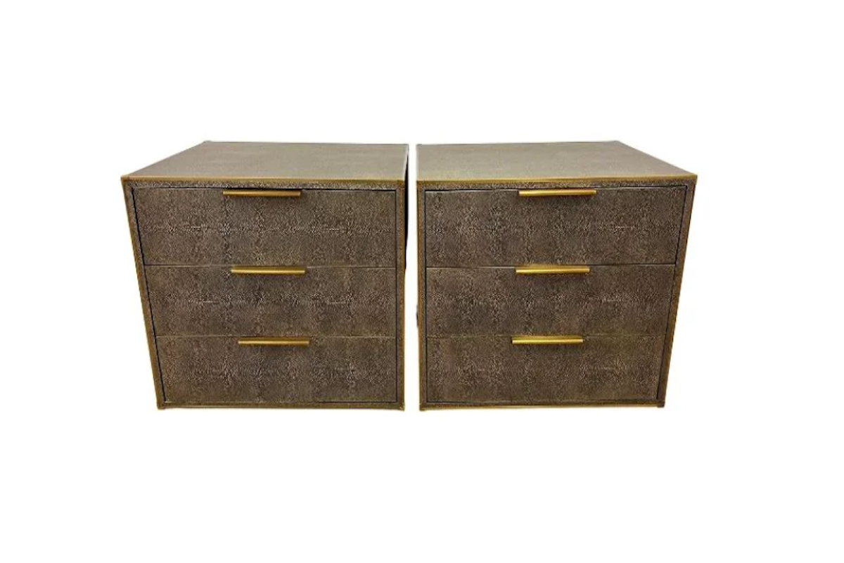 Restoration Hardware Gray Saunderson Shagreen Nightstands, Pair