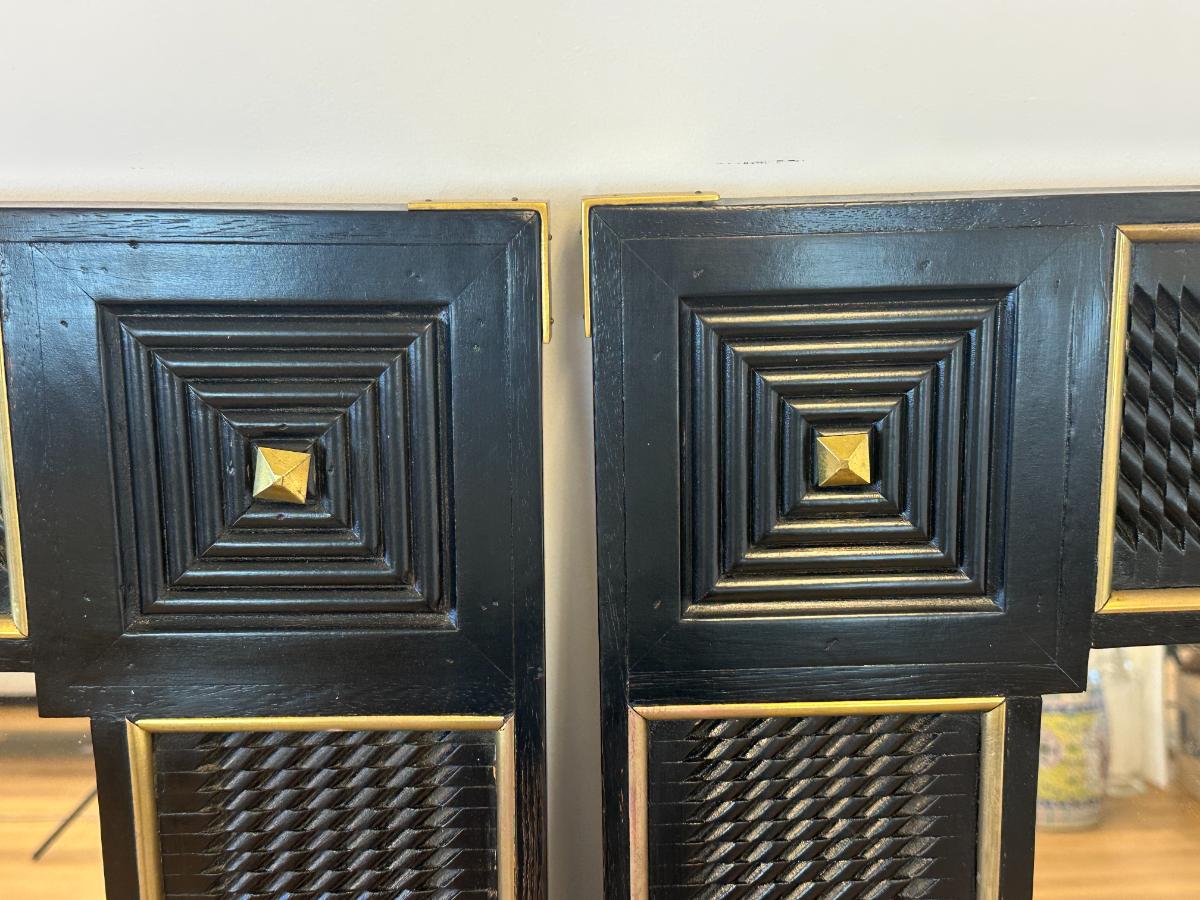 Vintage Ebonized Mirror with Brass Detail, 1 of 2