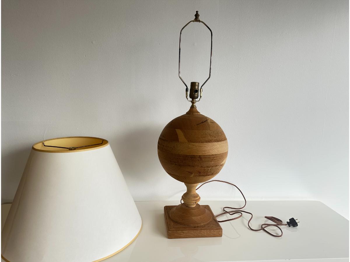 Turned Wood Globe Table Lamp