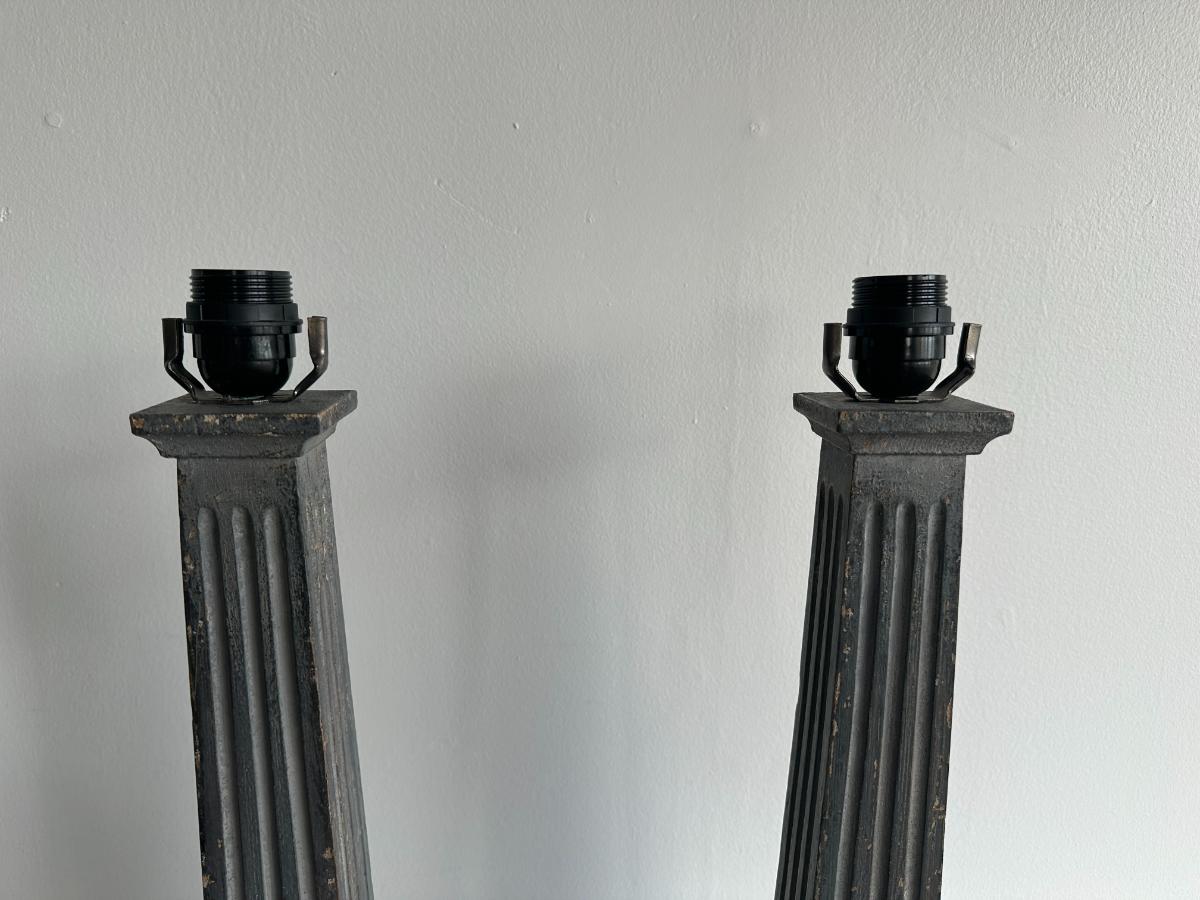 Painted Wood Column Table Lamps, Pair
