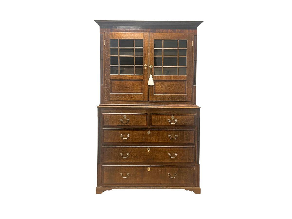 Exceptional English Oak Cupboard with Mahogany Crossbanding, Circa 1840