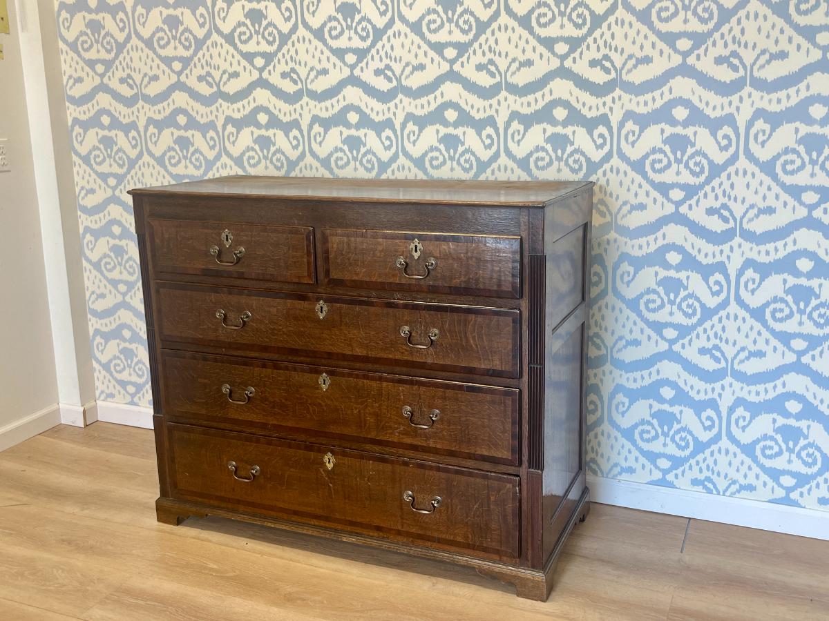 Exceptional English Oak Cupboard with Mahogany Crossbanding, Circa 1840