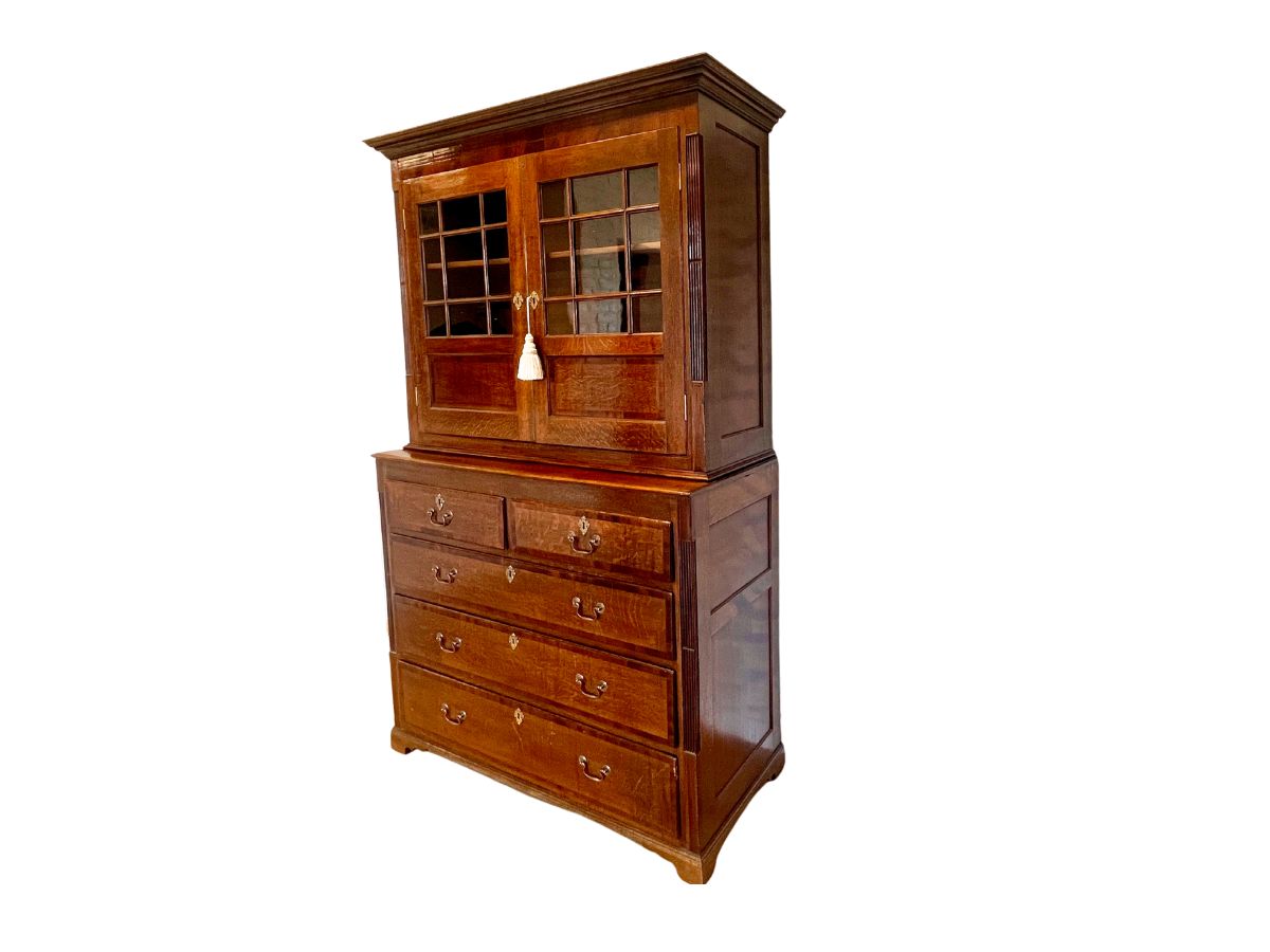 Exceptional English Oak Cupboard with Mahogany Crossbanding, Circa 1840
