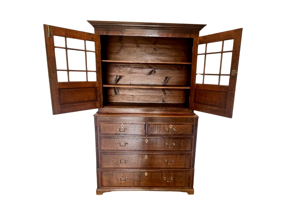 Exceptional English Oak Cupboard with Mahogany Crossbanding, Circa 1840