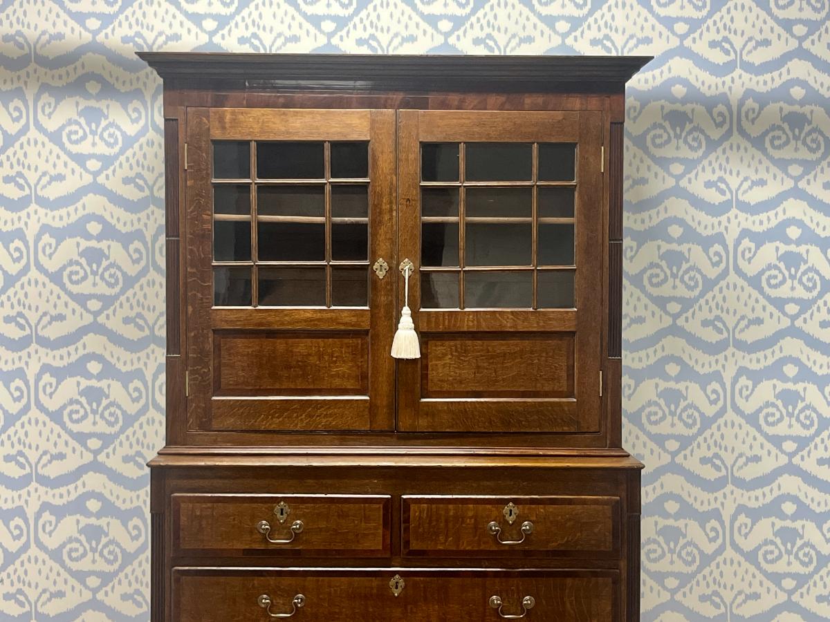 Exceptional English Oak Cupboard with Mahogany Crossbanding, Circa 1840