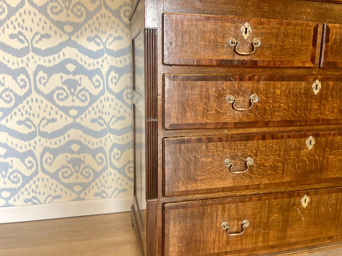Exceptional English Oak Cupboard with Mahogany Crossbanding, Circa 1840