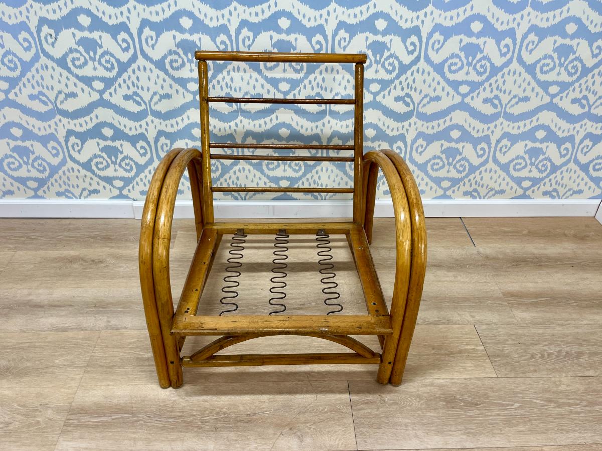Vintage Rattan Lounge Chair in Sister Parish Clara B