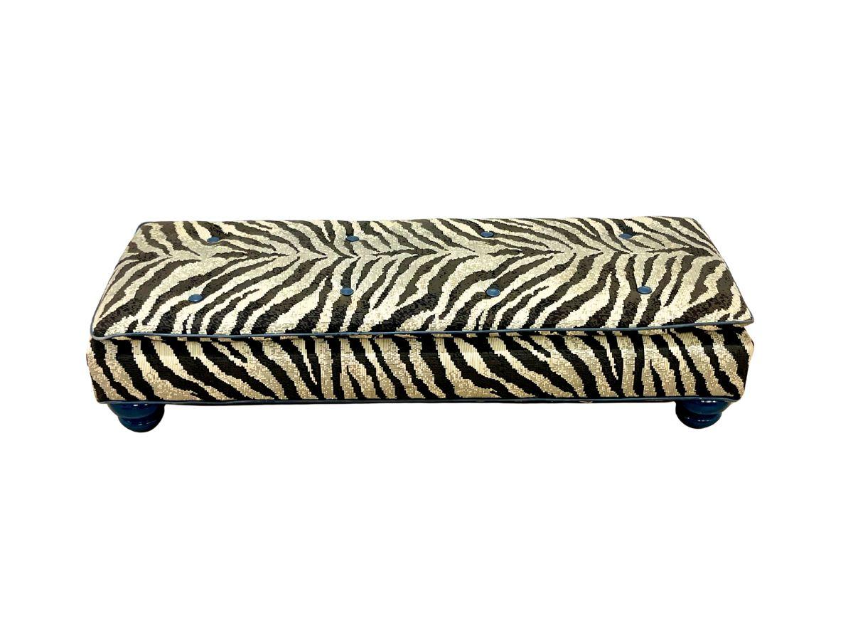 Custom Upholstered Zebra Print Footstool with Lacquer Bun Feet