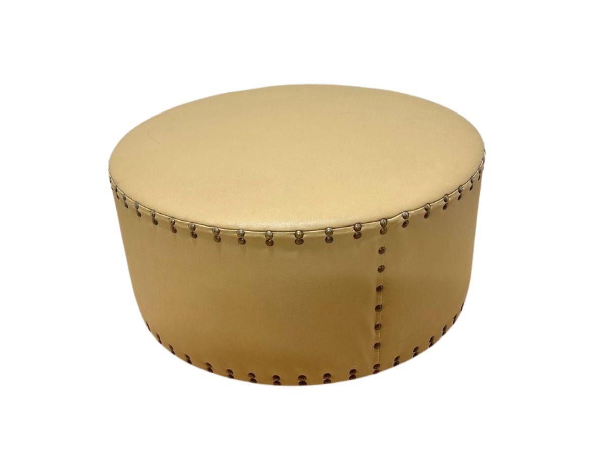 Drum Leather Ottoman with Nailhead Detail