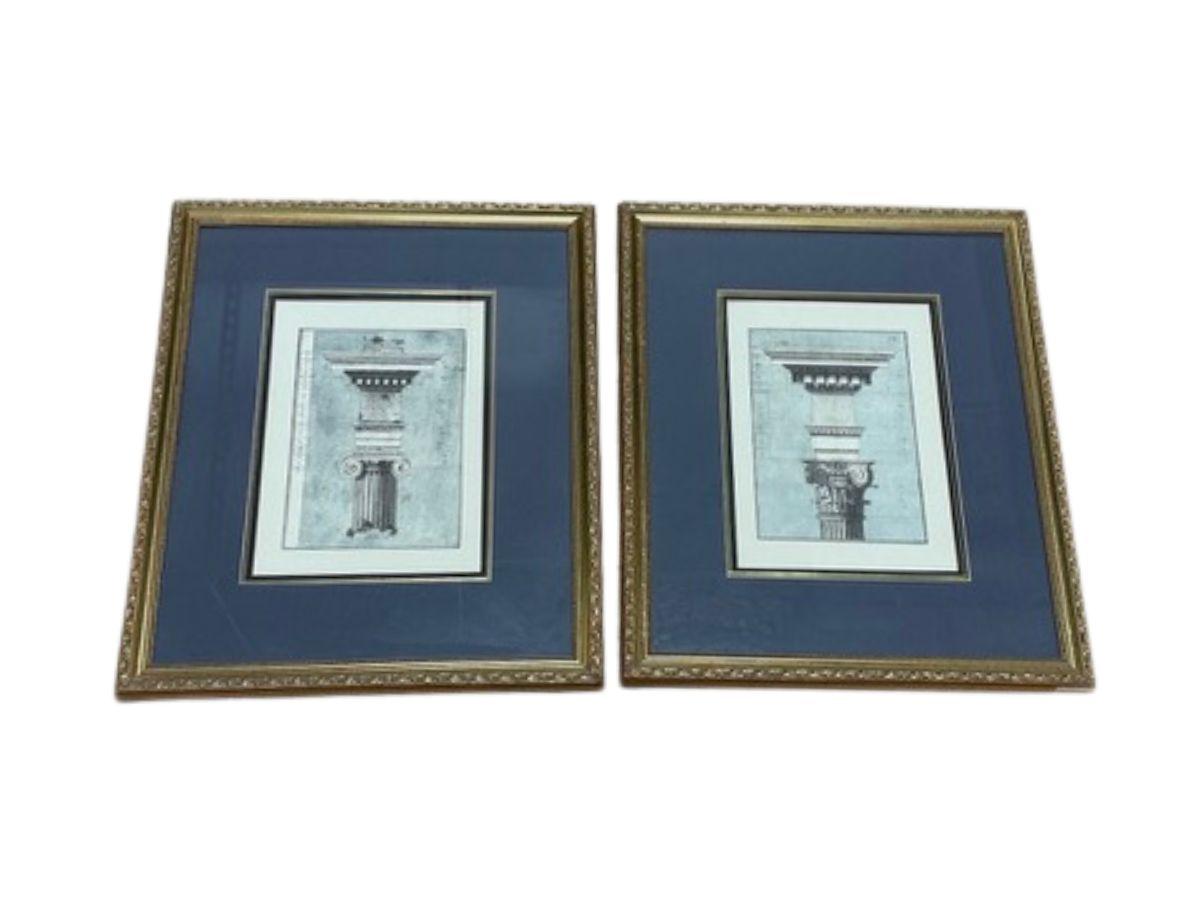 Framed Architectural Prints, Pair