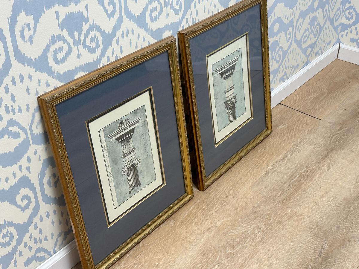 Framed Architectural Prints, Pair