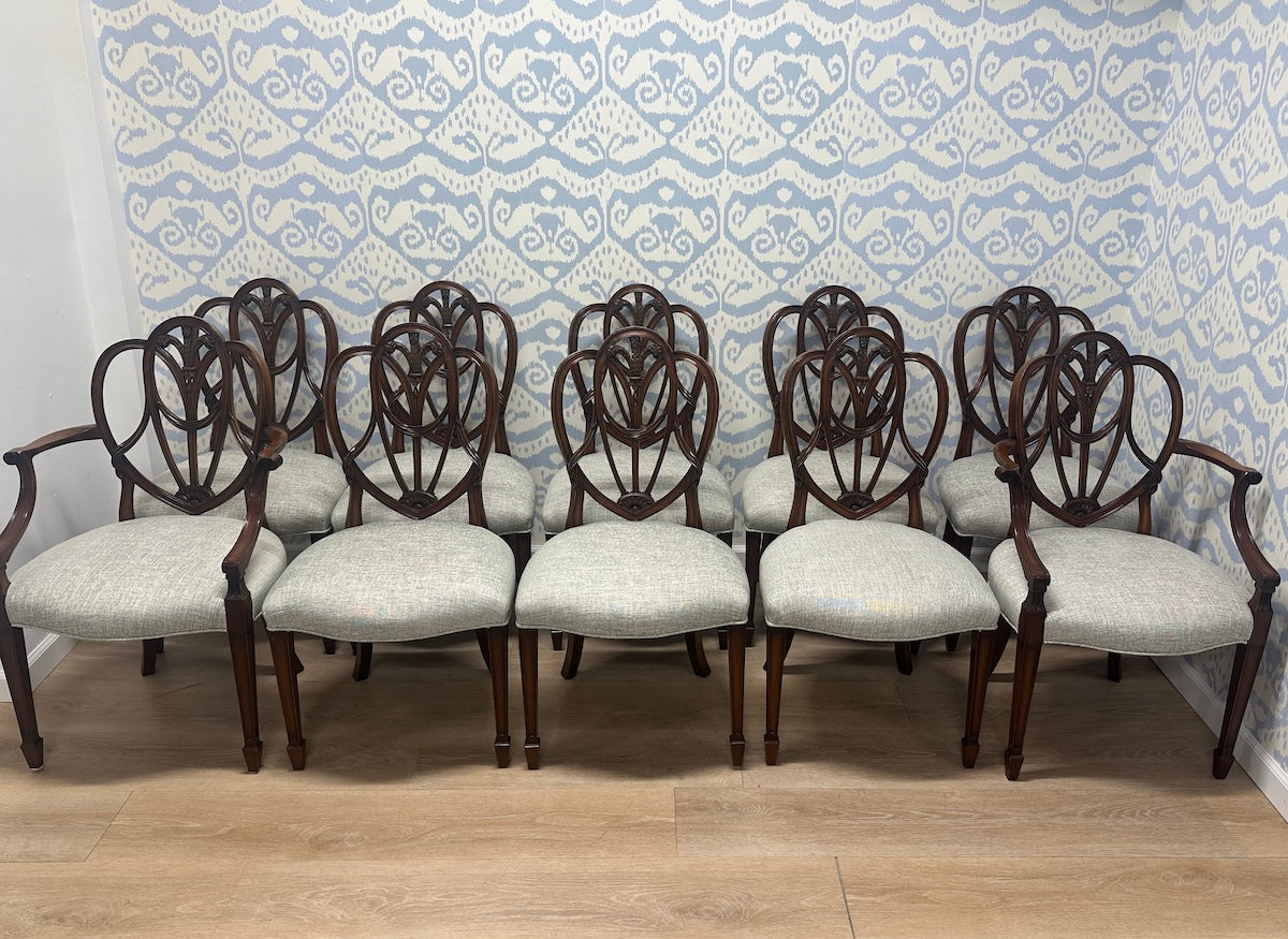 Reed & Rackstraw Dining Chairs with Schumacher Upholstery, Set of 10