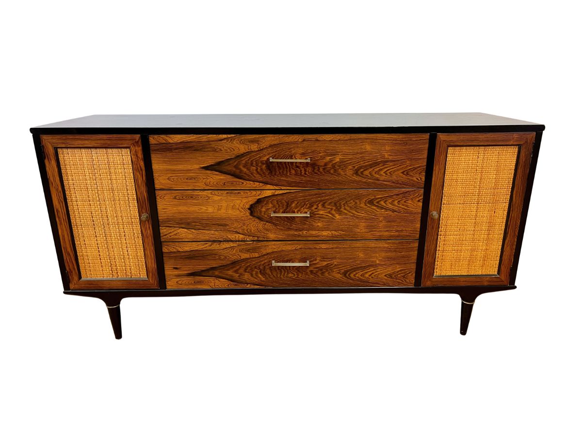 Mid-Century Modern Rosewood & Woven Cane Credenza by Lane