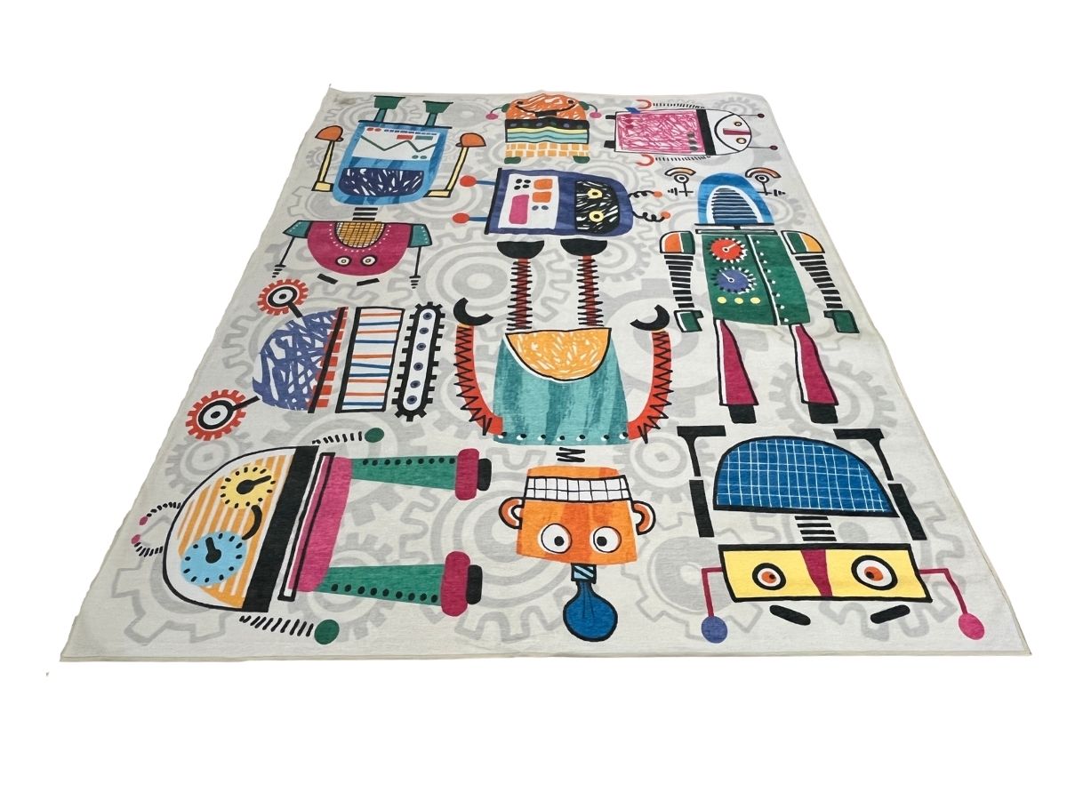 8 x 10 Ruggable Multi Color Robot Party Vinyl Rug