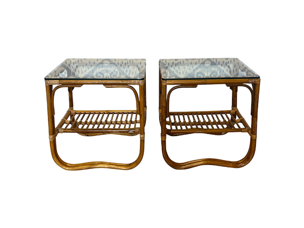 Vintage Rattan Side Tables, Pair