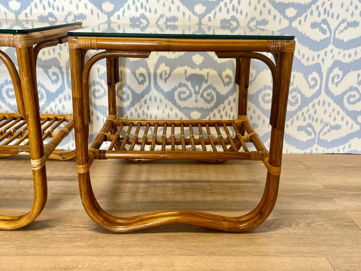 Vintage Rattan Side Tables, Pair