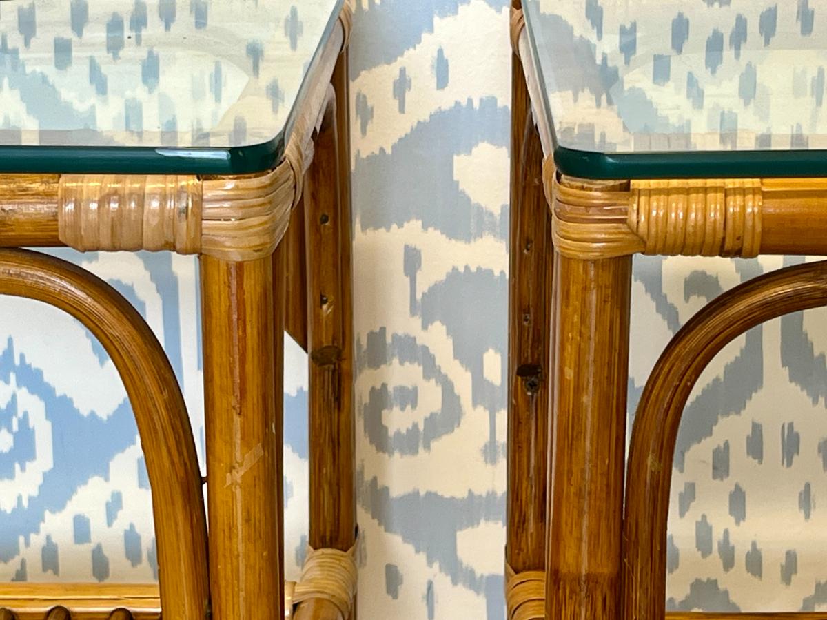 Vintage Rattan Side Tables, Pair