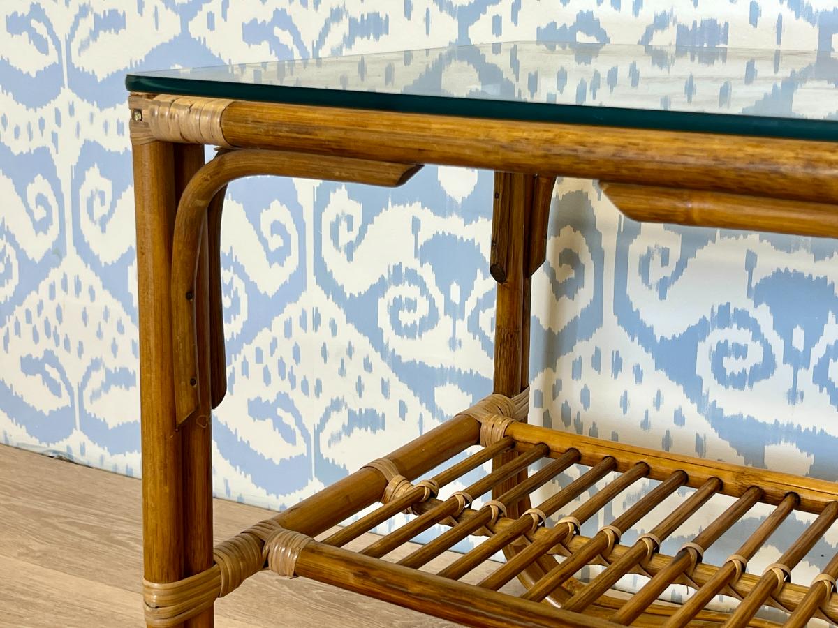Vintage Rattan Side Tables, Pair
