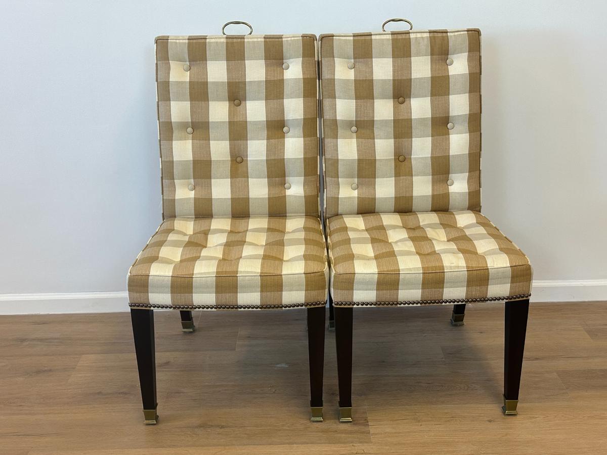 Vintage Wooden Spider Chairs and Upholstered Armchairs in Buffalo Check, Set of 6