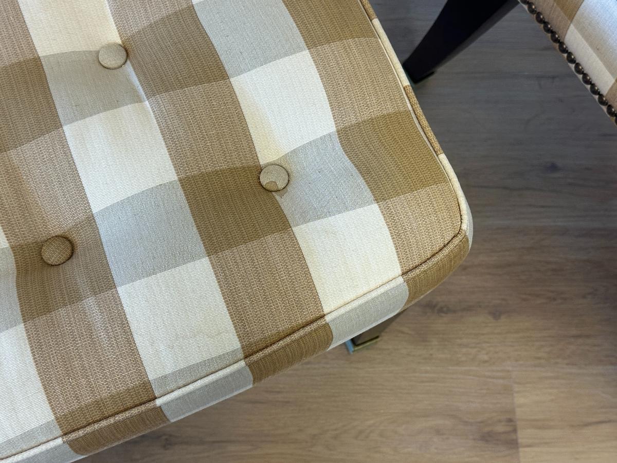 Vintage Wooden Spider Chairs and Upholstered Armchairs in Buffalo Check, Set of 6