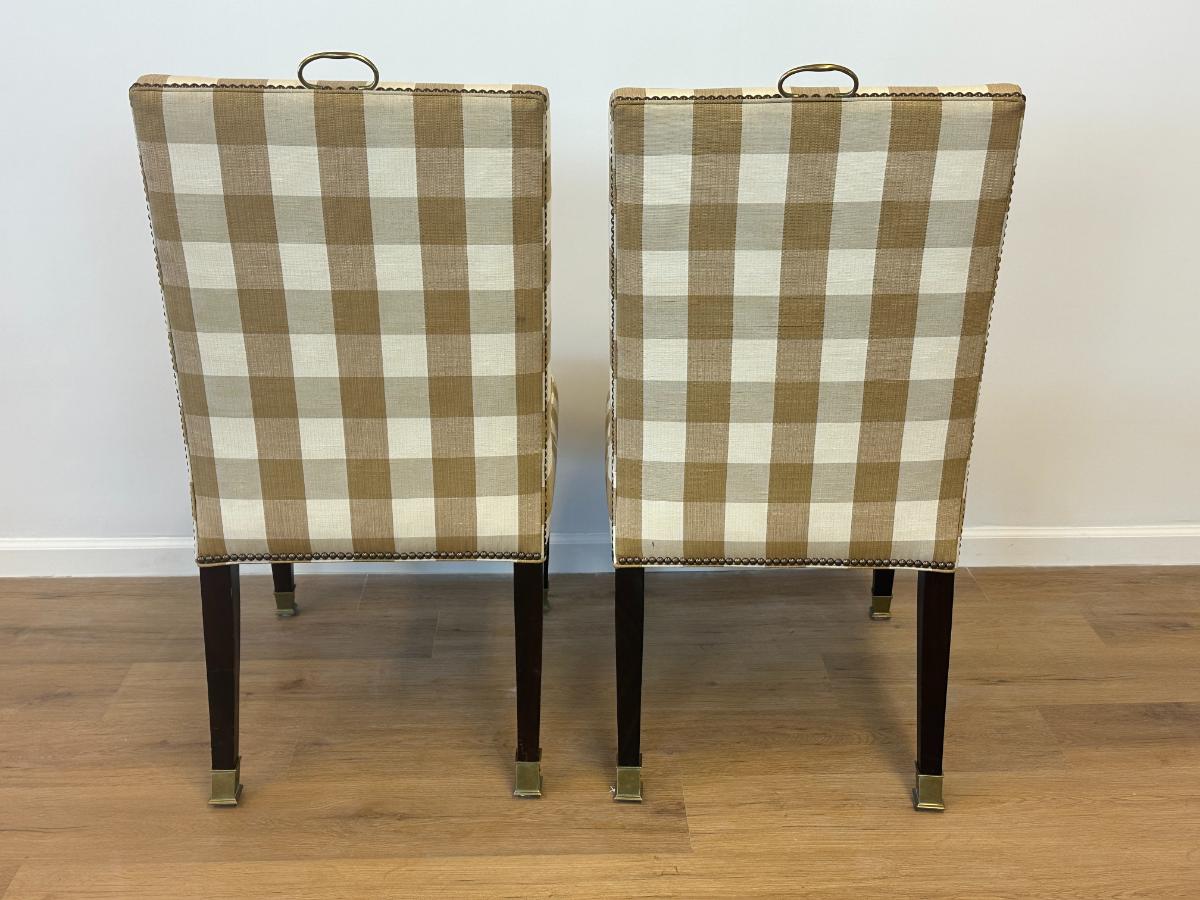 Vintage Wooden Spider Chairs and Upholstered Armchairs in Buffalo Check, Set of 6