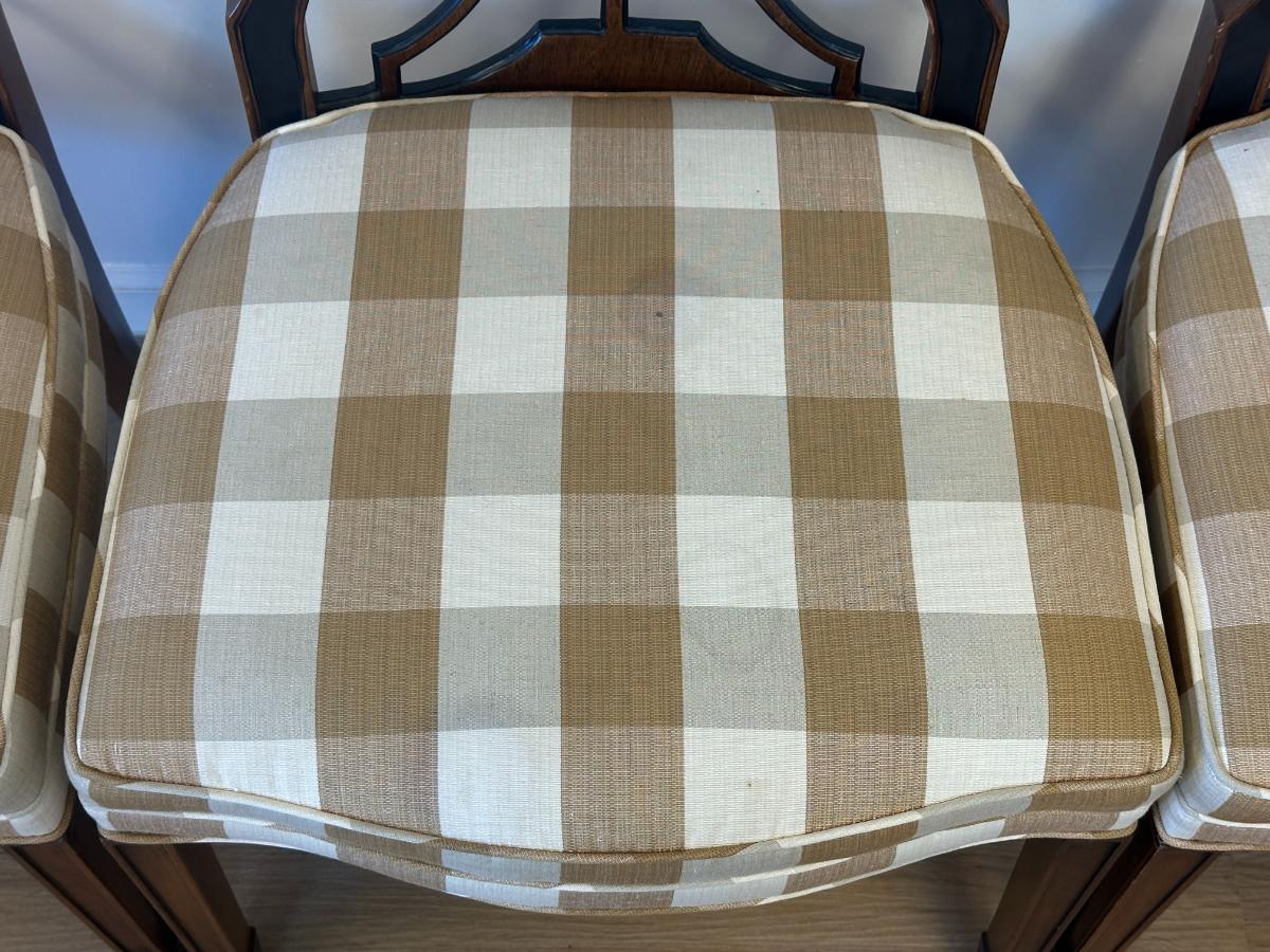 Vintage Wooden Spider Chairs and Upholstered Armchairs in Buffalo Check, Set of 6