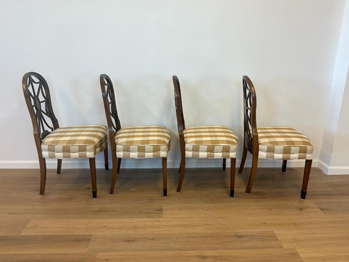 Vintage Wooden Spider Chairs and Upholstered Armchairs in Buffalo Check, Set of 6