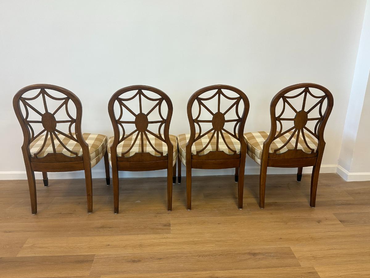 Vintage Wooden Spider Chairs and Upholstered Armchairs in Buffalo Check, Set of 6