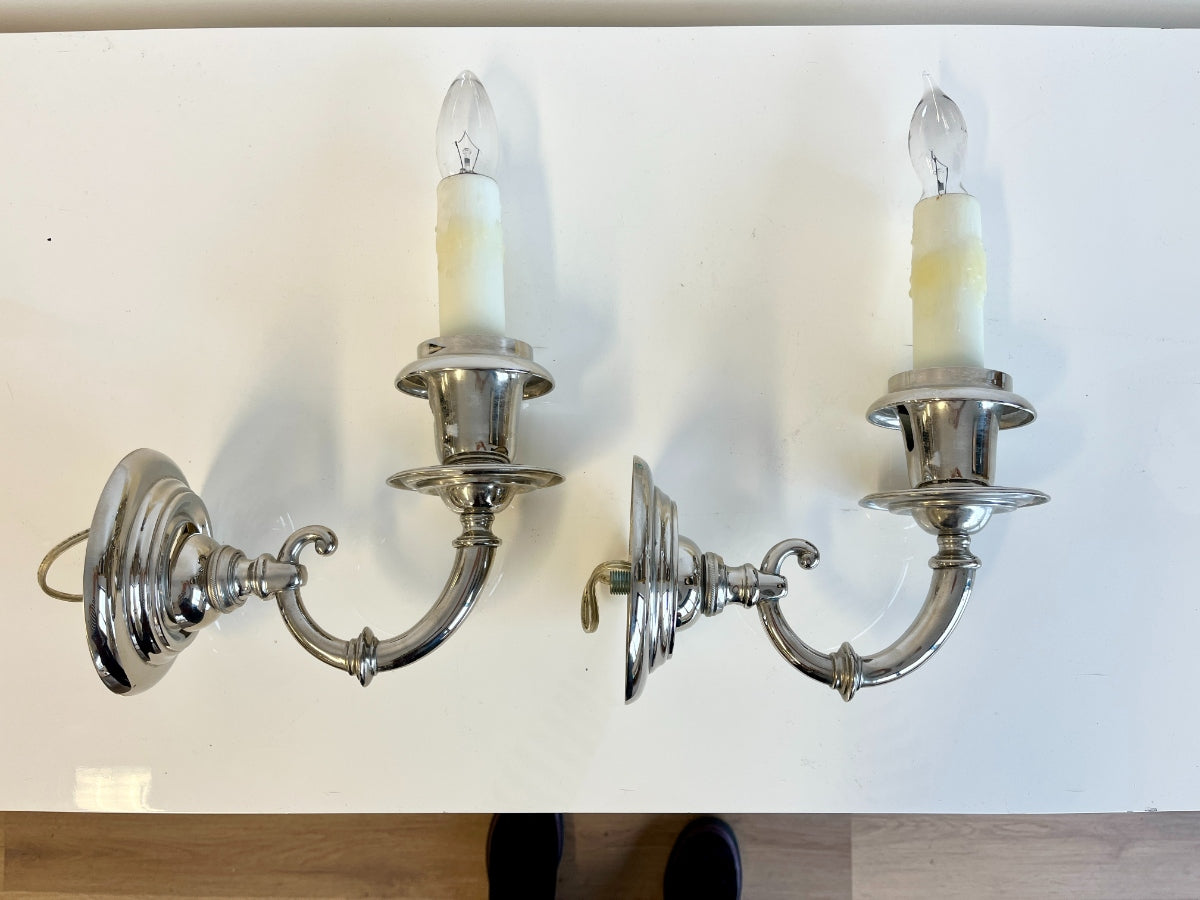 Silver Plated Wall Sconces, Pair
