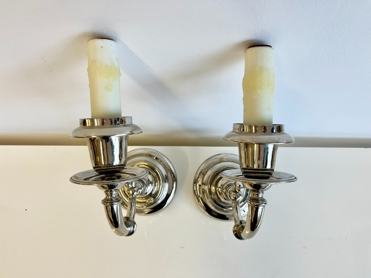 Silver Plated Wall Sconces, Pair