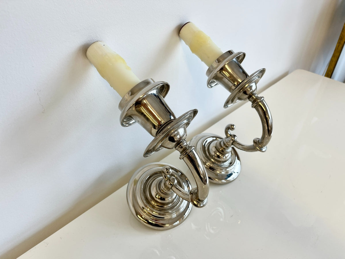 Silver Plated Wall Sconces, Pair
