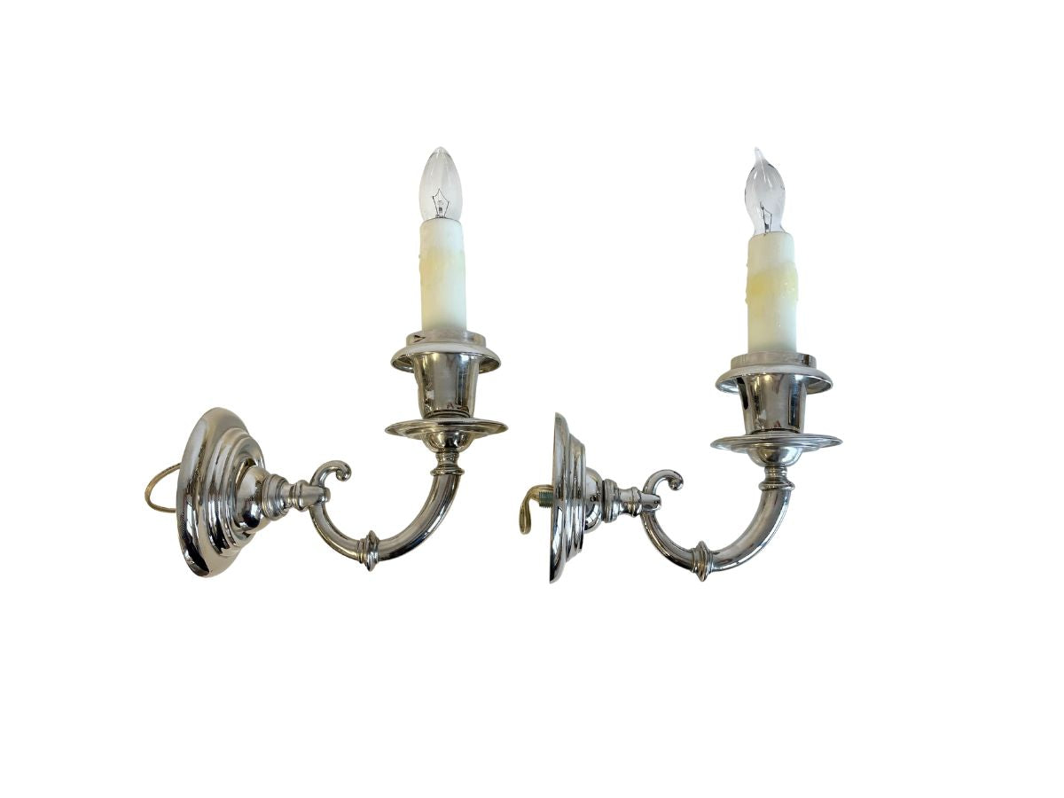 Silver Plated Wall Sconces, Pair