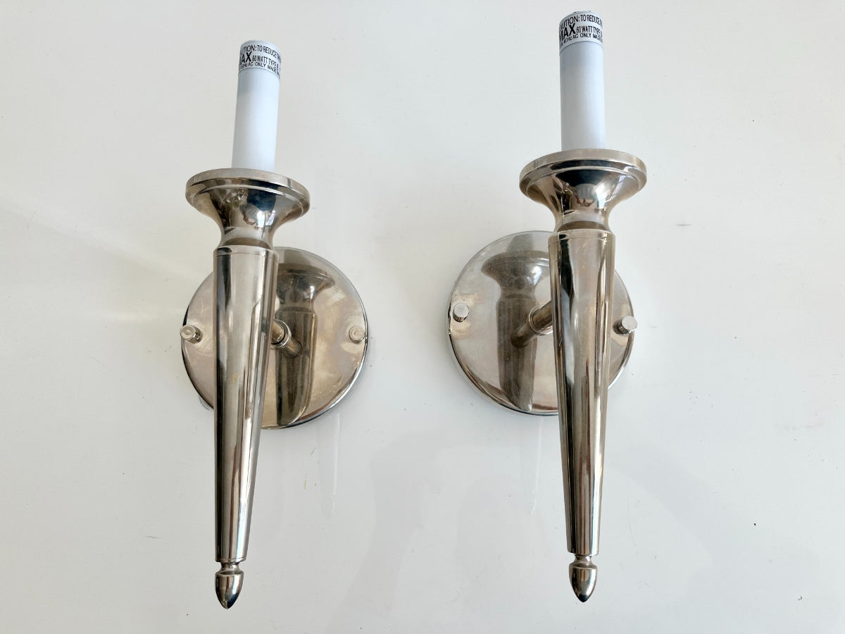 Polished Nickel Wall Sconces, Pair