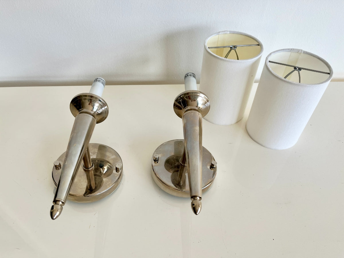 Polished Nickel Wall Sconces, Pair