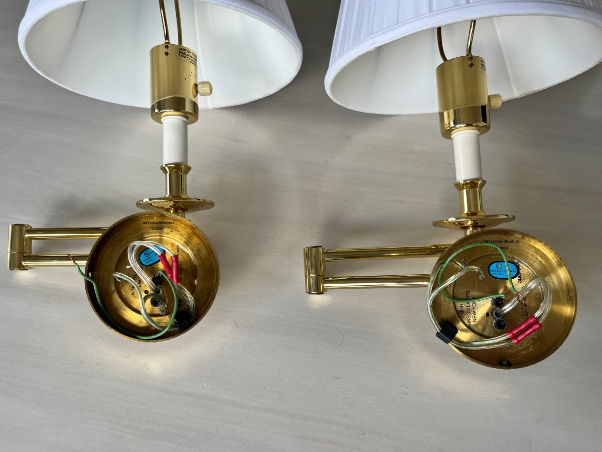 Hinson Swing Arm Lights in Brass with Shades for Metalarte, Pair