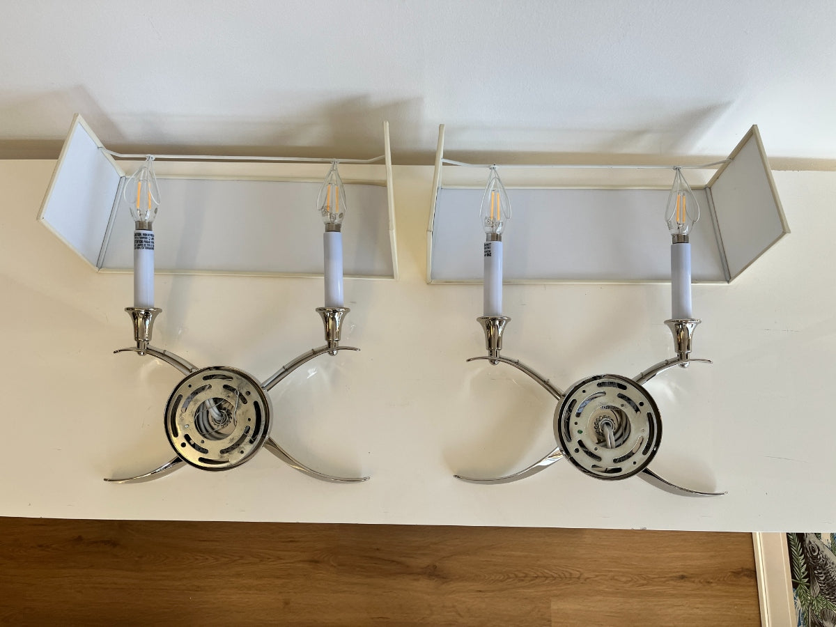 Chapman & Myers for Visual Comfort Cross Bouillotte Large Sconces in Polished Nickel, Pair