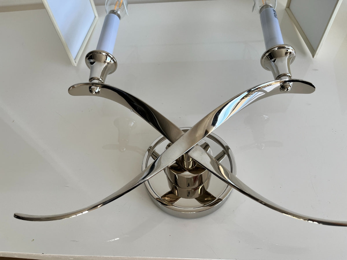Chapman & Myers for Visual Comfort Cross Bouillotte Large Sconces in Polished Nickel, Pair