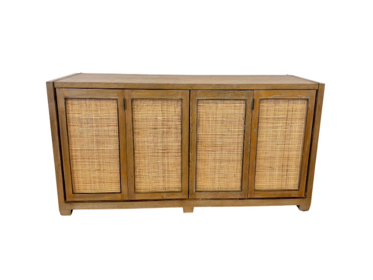 Cerused Wood & Cane 4 Door Cabinet