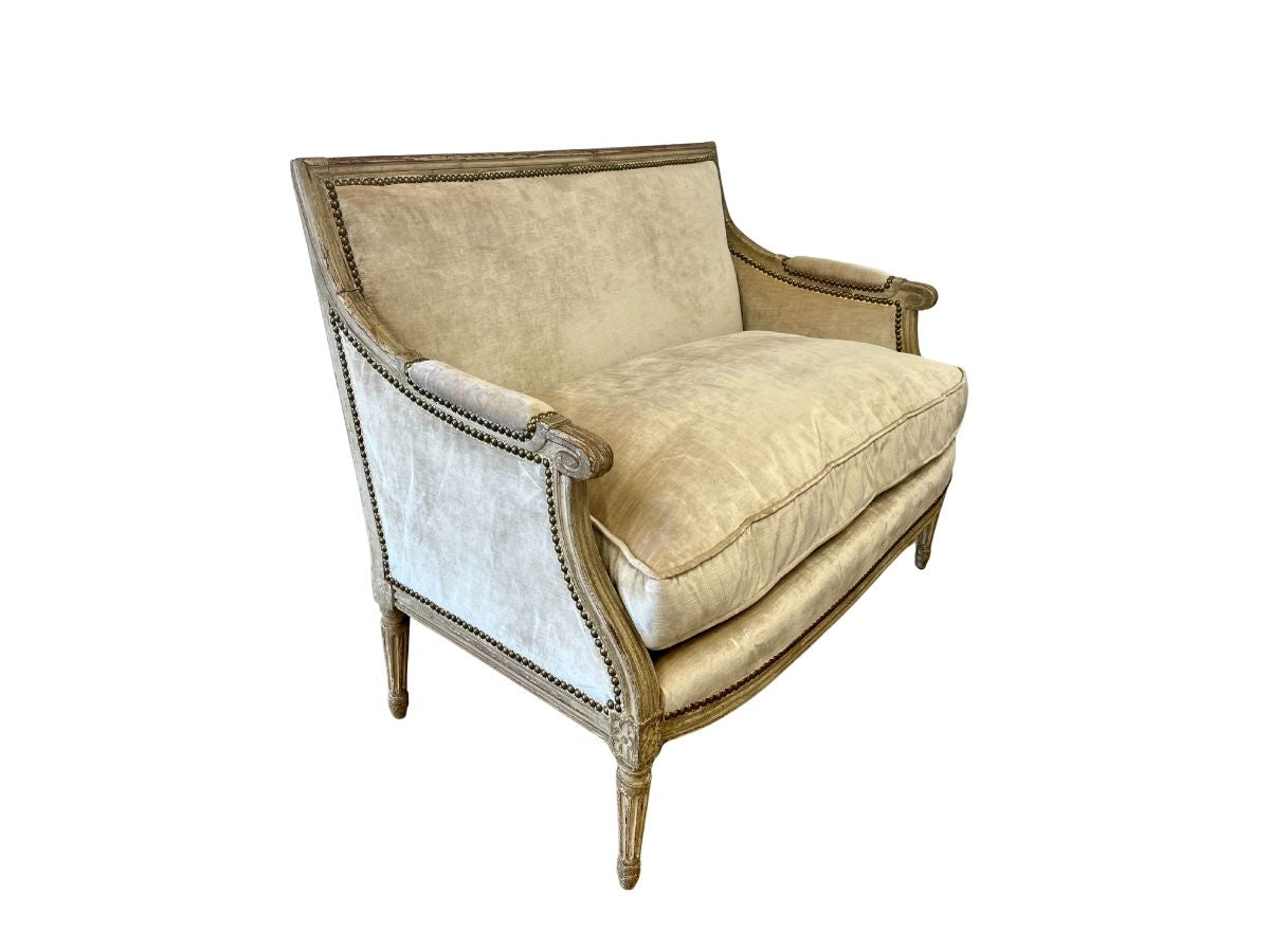 Vintage Louis XVI Style Marquise Settee with Nailhead Detail