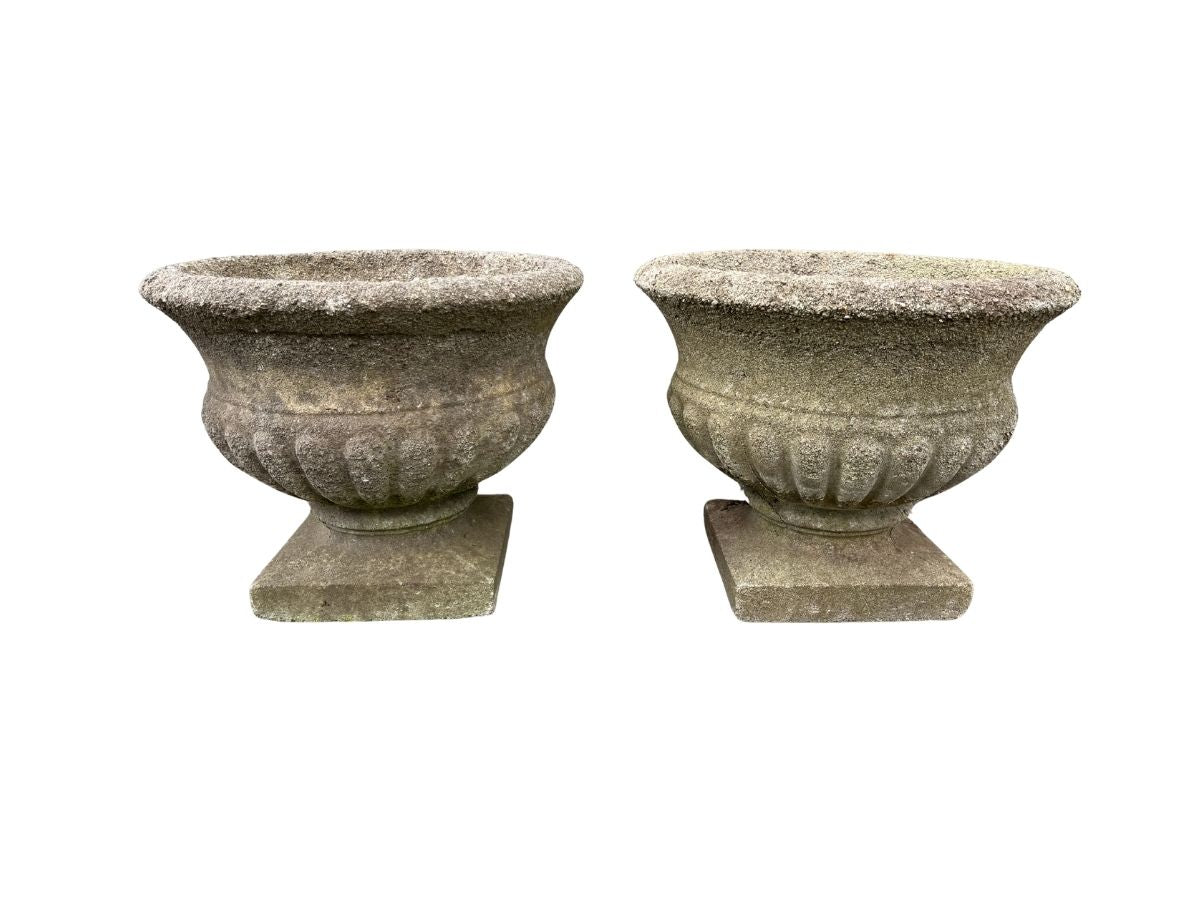 Vintage Cast Stone Urns, Pair