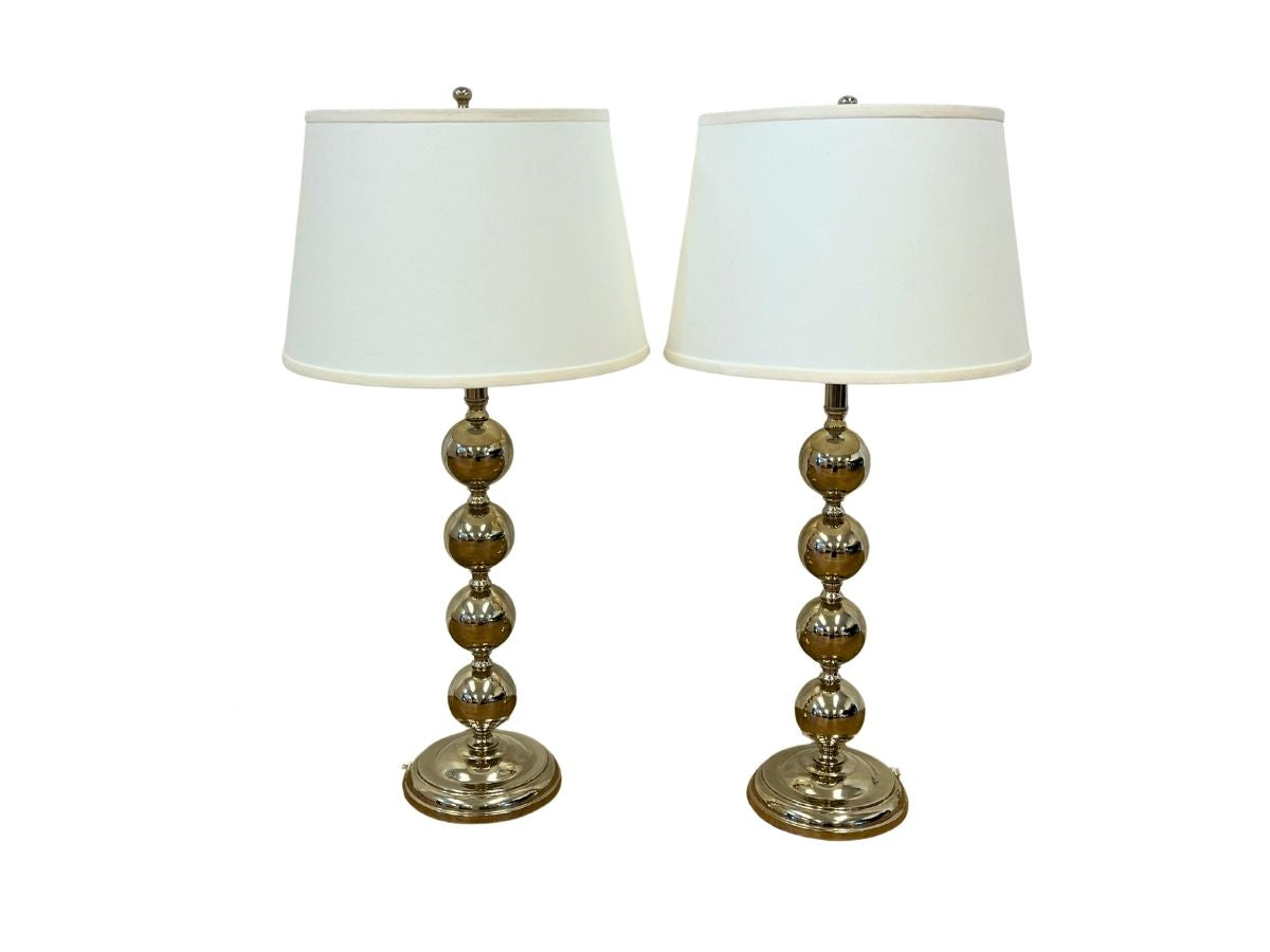 Silver Stacked Ball Lamps, Pair