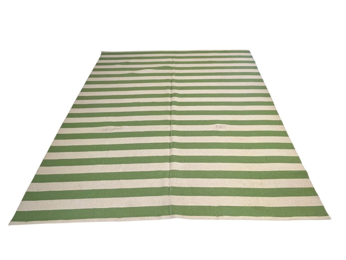 10 x 11 Green & White Striped All-Weather Rug