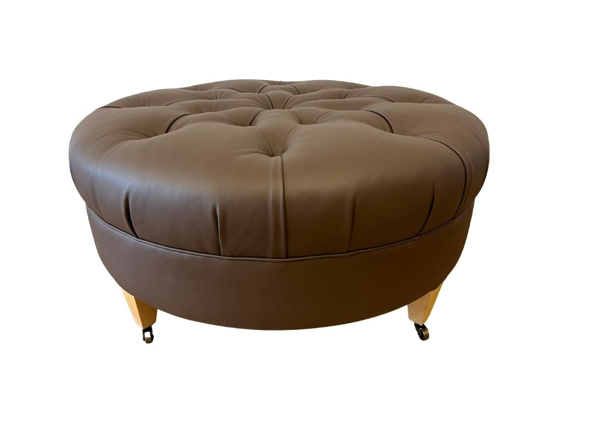 Custom Tufted Brown Leather Ottoman